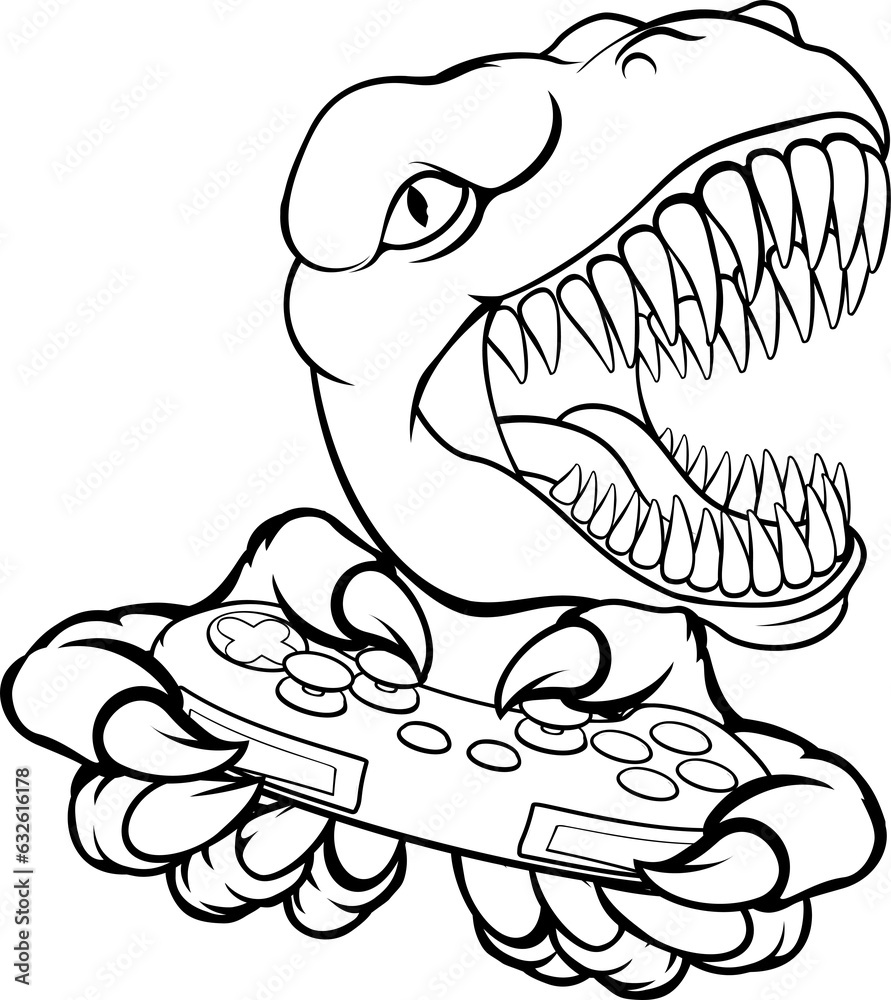 Dinosaur Gamer Video Game Controller Mascot Dinosaur Gamer Video Game Controller Mascot