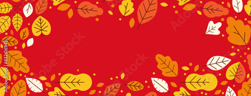 Vector  horizontal abstract background with copy space for text - autumn sale - bright vibrant banner, poster, cover design template, with yellow and orange leaves..