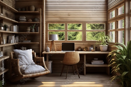 Bohemian-Styled Home Office with Reclaimed Wood Desk - AI Generated © ArquitecAi