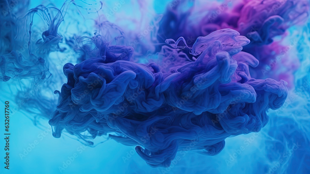 Blue-Cyan Dense Liquid Paint Smoky and Foggy Abstract Background AI Generative