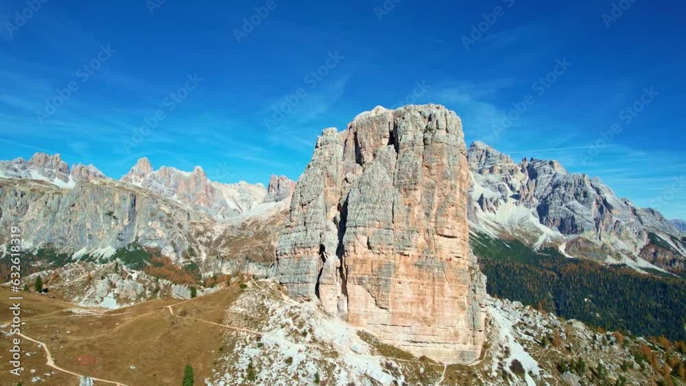 Aerial view of the Cinque Torri in Cortina d'Ampezzo, Veneto, Italy Aerial view of the Cinque Torri in Cortina d'Ampezzo, Veneto, Italy
