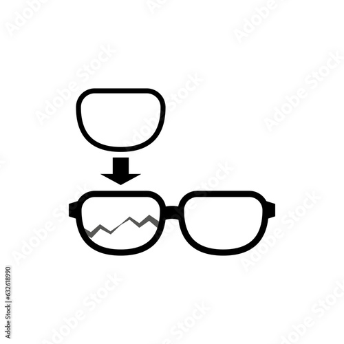 Icon of glasses with a cracked broken lens. Glasses repair. 