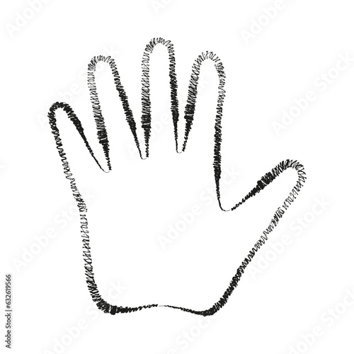 One single empty open human hand palm with fingers splayed and spread wide. Vector in hand drawn style.