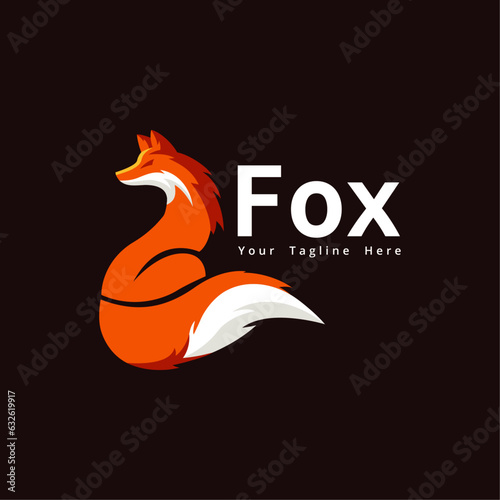 fox art back view logo design template.