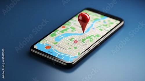 Map GPS navigation smartphone map app with checkpoint. AI generative.