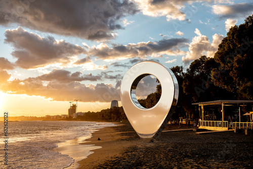 Принти на полотні Location marker on seashore. Dasoudi beach, Limassol, Cyprus