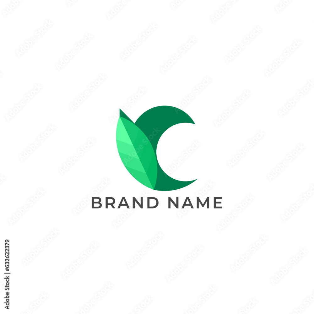 ILLUSTRATION LETTER C WITH LEAF GEOMETRIC LOGO ICON GREEN COLOR TEMPLATE SIMPLE MINIMALIST DESIGN ELEMENT SIMPLE VECTOR GOOD FOR APPS, BRAND 