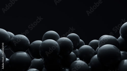 Beautiful black abstract background. 3d spheres or balls floating. Beautiful fashion wallpaper or template. 3d rendering
