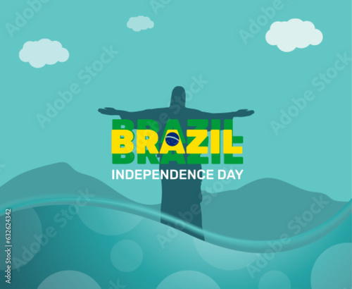 Brazil Independence Day card, September 7. Rio De Janeiro Christ the Redeemer Vector EPS10 stock illustration