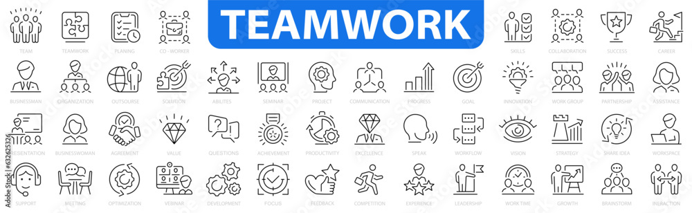 Business teamwork icon set. Team building, work group and human, co ...