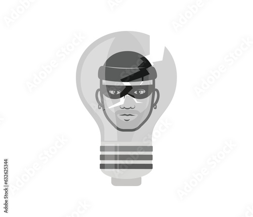 Idea thief icon. Light bulb and thief icons.
