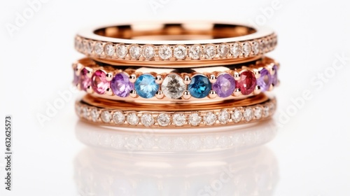contemporary rose gold stackable rings with gemstone accents isolated on a white background generative AI