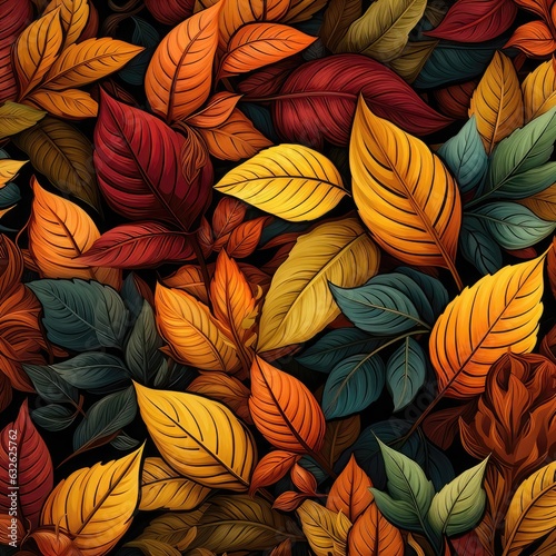 Seamless pattern with colorful leaves. Vector background for your design