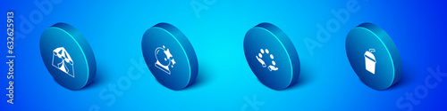 Set Isometric Circus tent, Juggling ball, Paper glass with water and Magic icon. Vector