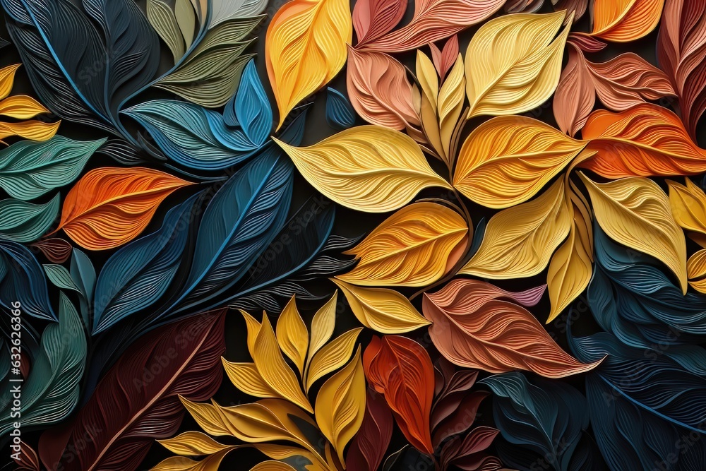 Colorful leaves background, 3d rendering. Illustration