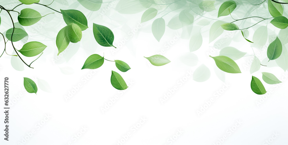 Green leaves on white background as botanical frame flatlay, eco design and spring nature flat lay concept Green leaves on white background as botanical frame flatlay, eco design and spring nature flat lay concept