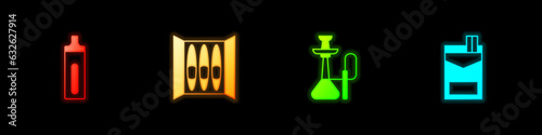 Set Electronic cigarette, Cigar, Hookah and Cigarettes pack box icon. Vector