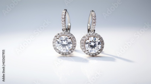elegant diamond halo drop earrings with vintage flair isolated on a white background generative AI
