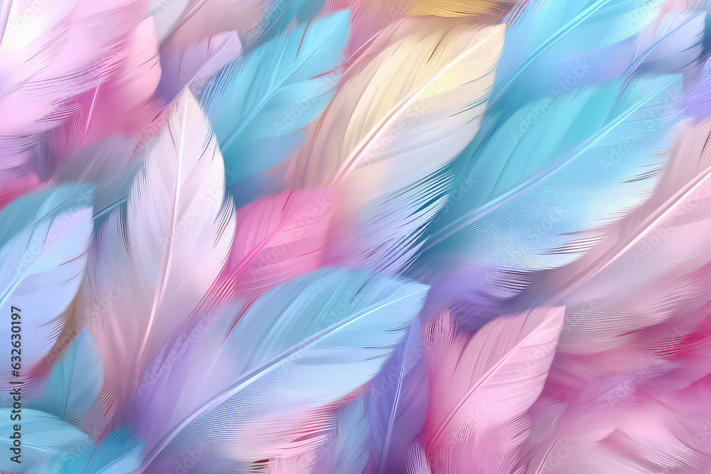 Pastel colour feather abstract background wallpaper. Many multicolored feathers in pastel light colors palette. Pastel colour feather abstract background wallpaper. Many multicolored feathers in pastel light colors palette.