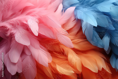 Pastel colour feather abstract background wallpaper. Many multicolored feathers in pastel colors palette.