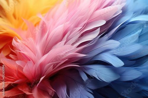 Pastel colour feather abstract background wallpaper. Many multicolored feathers in pastel light colors palette.