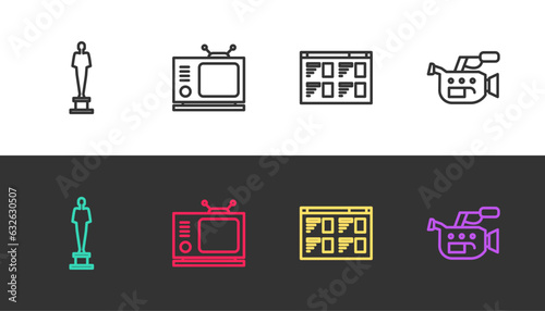 Set line Movie trophy, Retro tv, Online play video and Cinema camera on black and white. Vector