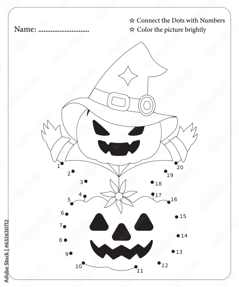 Fototapeta premium Halloween Dot To Dot Pages for kids, Halloween Coloring Pages, Halloween Vector