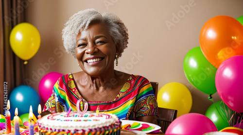 Felicidad en la Madurez: Cumpleaños de la Anciana Afro photo