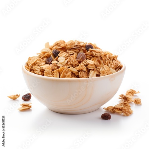 bowl of granola isolated on white generative AI