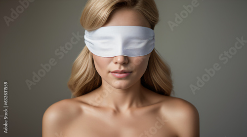 Mujer con venda en los ojos, protesta.