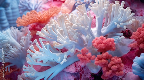 Valokuva closeup of great barrier reef colorful corals generative AI