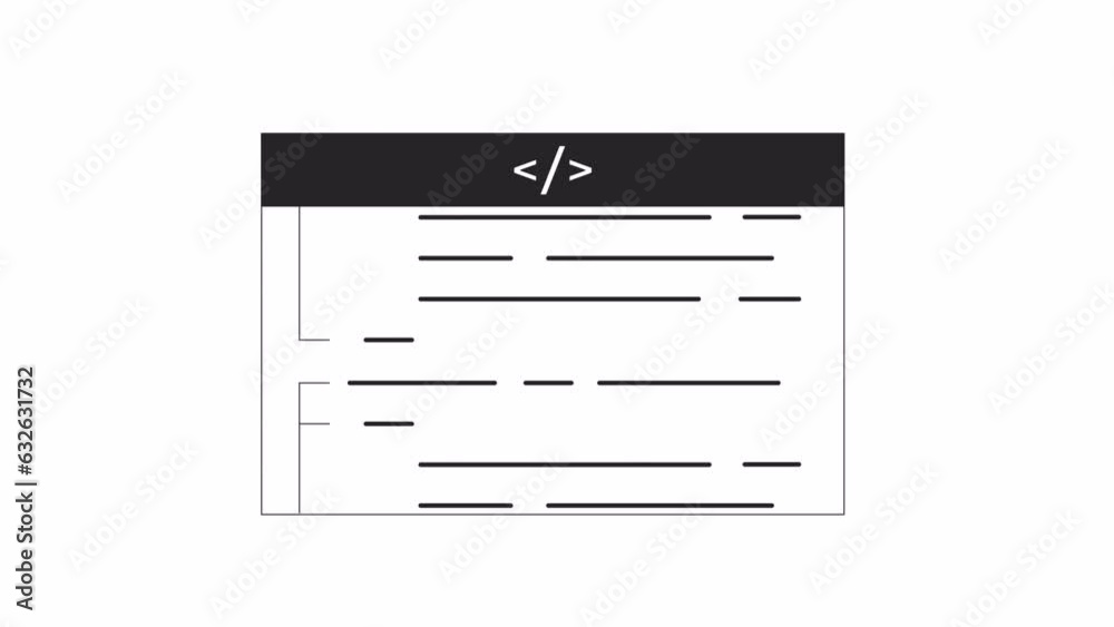 Code script bw outline 2D object animation. Developing programming ...