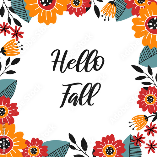 Wallpaper Mural Square frame decorated with hand drawn fall flowers. Vector flat style illustration for greeting cards, invitations, postcards decor Torontodigital.ca