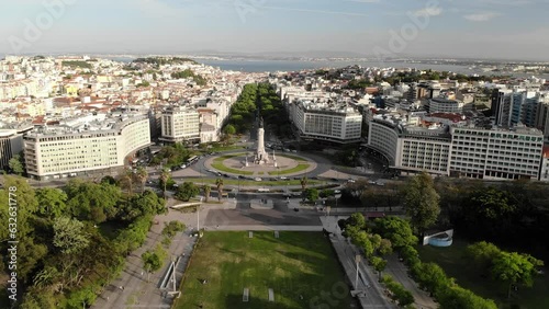 Parque Park Eduardo VII in Lisboa Portugal. Aerial drone view. Flying over. High quality 4k footage photo