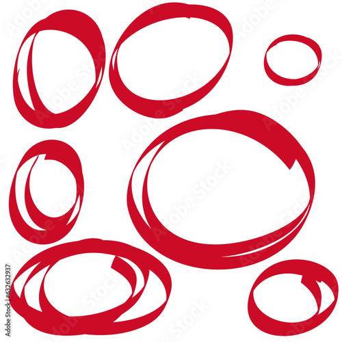 Set hand drawn ovals, felt-tip pen circles. Vector collection of doodle red frames. photo