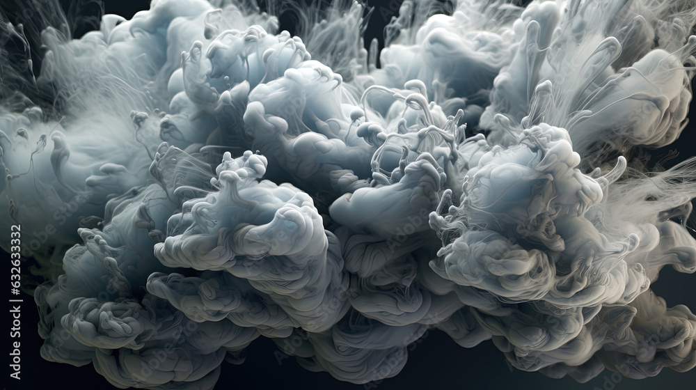 White-Grey Dense Liquid Paint Smoky and Foggy Abstract Background AI Generative