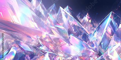Holographic background with glass shards. Rainbow reflexes in pink and purple color. Abstract trendy pattern. Texture with magical effect.