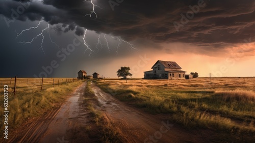 lightning storm approaching prairie farm generative AI