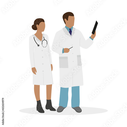 Two doctors examining an x-ray on a white background