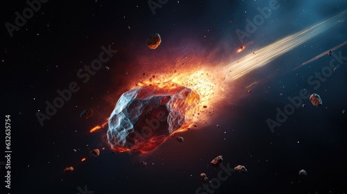 up close fiery meteor exploding bright streak in space generative AI