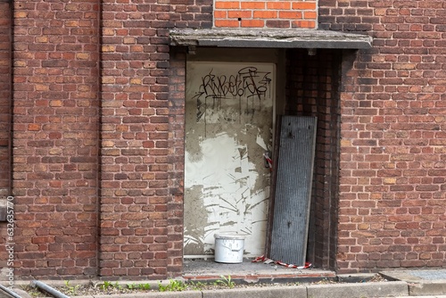 Photography entrance to the old brick building
