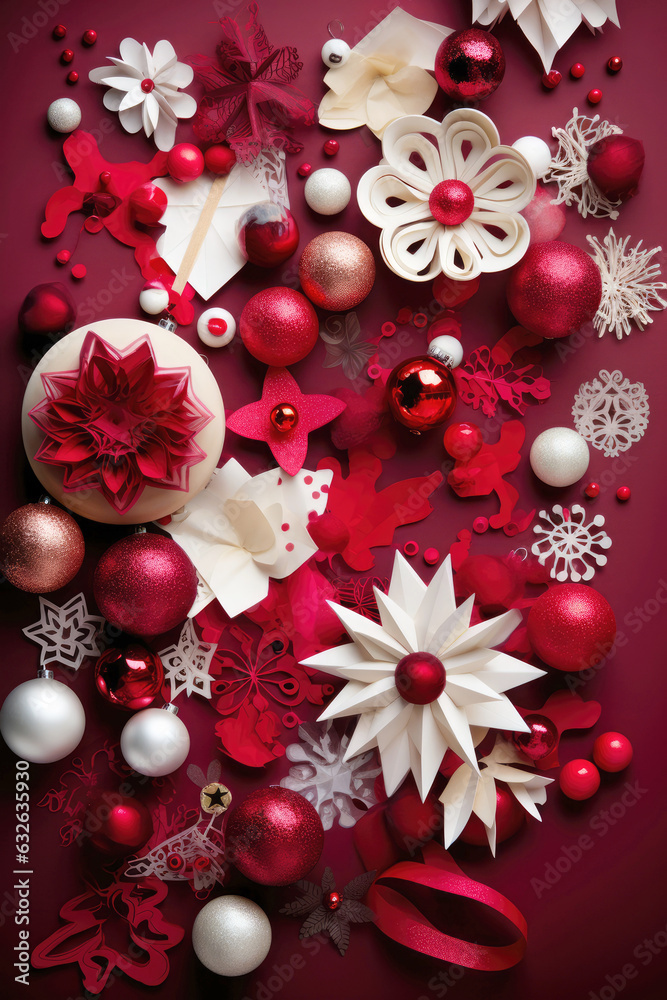 Christmas card with red and white decoration Christmas card with red and white decoration