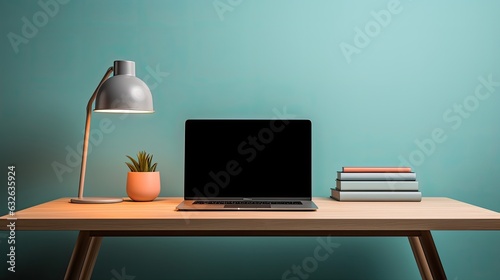 minimalist desk with open laptop generative AI