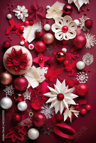 Christmas card with red and white decoration