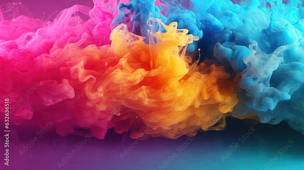 Abstract Art of floating Liquid Smoke Rainbow Colored Background AI Generative