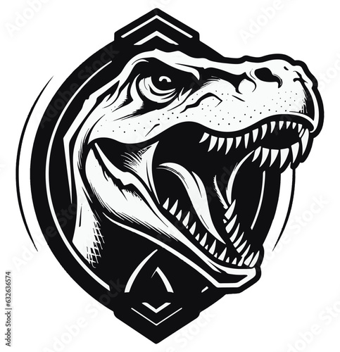 Vector black and white T-Rex dinosaur head logo shape
