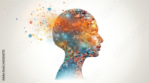 Abstract profile of a human head and consciousness with physical and chemical structures in the head, Person creative mind, Psychic waves concept, Generative AI illustration
