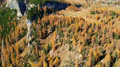 Aerial view of a mountain in autumn Veneto, Italy