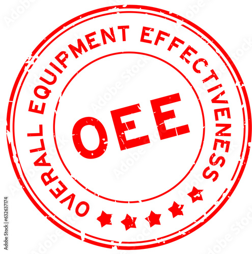 Grunge red OEE overall equipment effectiveness word round rubber seal stamp on white background