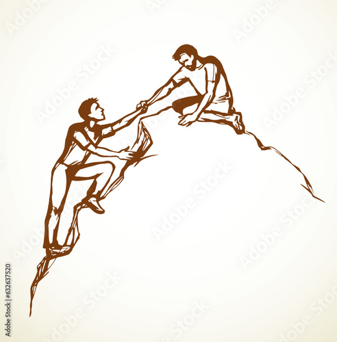 Vector drawing. Man helps his friend